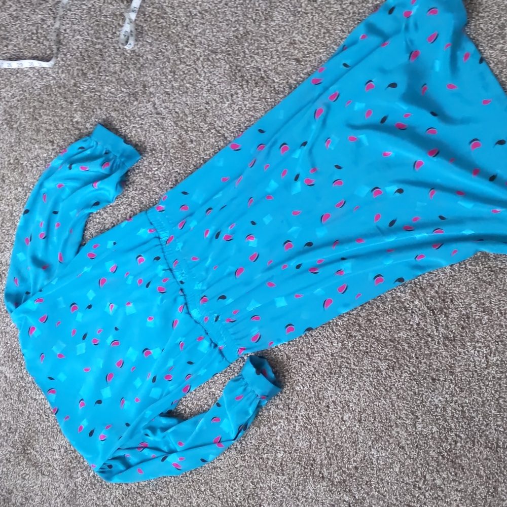 Awesome Retro 80s/90s Teal & Pink Brush Dot Collared Dress, Size 4/6 - Picture 6 of 9